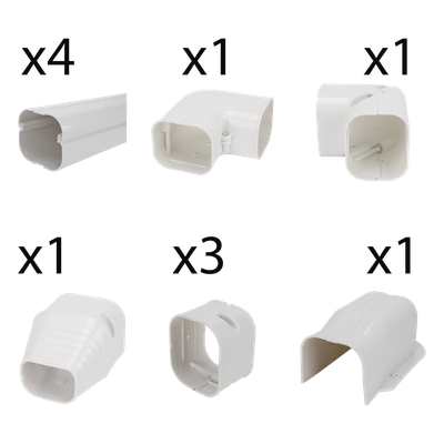Kit de Canaletas para Aire Acondicionado / 11 Piezas / PVC Rígido / Interior y Exterior / 1 m (3.28 ft) de Longitud / -20°C a 75°C