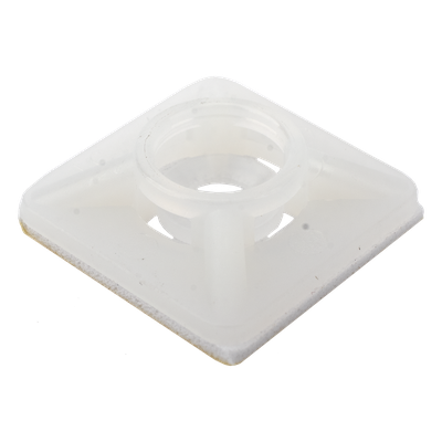 Base Autoadherible para Cinchos / 19x19 mm / Nylon Resistente / Temperatura -10°C a 50°C / Paquete 100 Piezas / Orificio Central para Tornillo