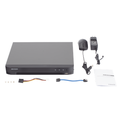 DVR Pentahíbrido / 8 Canales Totales / 4 TURBOHD + 4 IP / 8 Megapixel (4K) / Reconocimiento Facial / AcuSense / H.265+ / 1 Bahía HDD 10 TB / Audio Bidireccional Coaxitron / Salida Full HD