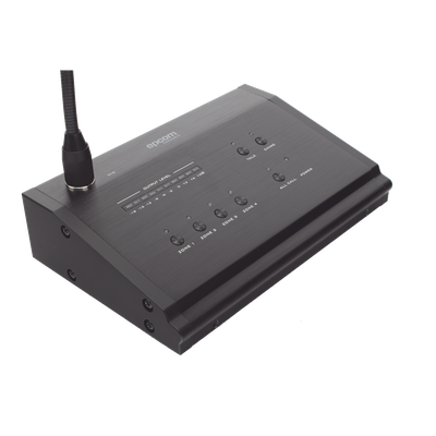 Micrófono de Voceo / 4 Zonas / Comunicación 1 km (3280.8 ft) / Conexión RJ45 / Medidor de Nivel 10 Segmentos / Alimentación 24V DC