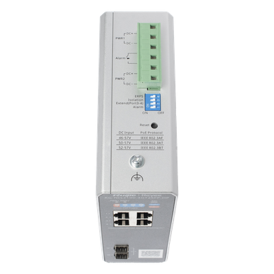 Switch Industrial PoE+ / 4 Puertos Gigabit / 1 PoE++ 60W + 3 PoE+ 30W / 2 SFP Uplink / 12 Gbps / -40°C a 75°C / Protección 6 kV