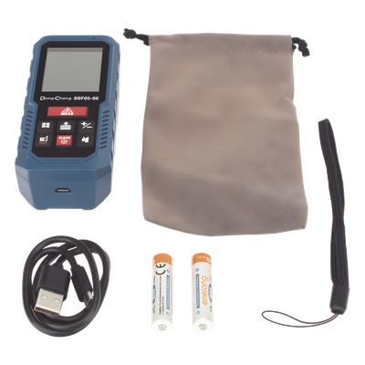 Medidor Láser de Distancia / Rango 0.1 – 80 m (328 ft) / Precisión ±(2 + 5×10⁻⁵d) mm / 8 Modos de Medición / Memoria 30 Registros / USB-C