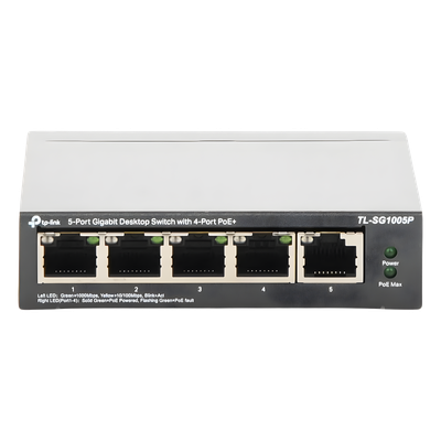 Switch de Escritorio / 5 Puertos Gigabit / 4 Puertos PoE 802.3af/at 65W / PoE Extendido 250m (820 pies) / Sin Ventilador