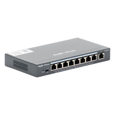 Switch Administrable PoE+ / 9 Puertos Gigabit / 8 Puertos PoE+ 802.3af/at / 120 W / Alcance Extendido 250 m (820.2 ft) / Sin Ventilador