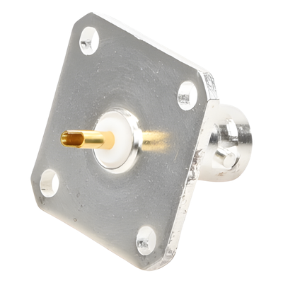 Conector BNC Hembra / Soldable para Chasis / 4 Perforaciones 18 mm (0.59 ft) / Compatible UG-177/U