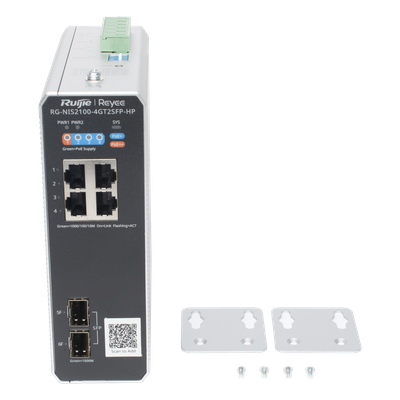 Switch Industrial PoE+ / 4 Puertos Gigabit / 1 PoE++ 60W + 3 PoE+ 30W / 2 SFP Uplink / 12 Gbps / -40°C a 75°C / Protección 6 kV