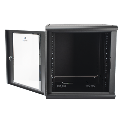 Gabinete Rack de Pared / 12 Unidades / 19 Pulgadas / Carga 100 kg / Vidrio Templado / Acero Calibre 18 / Ventilación Superior 120 mm