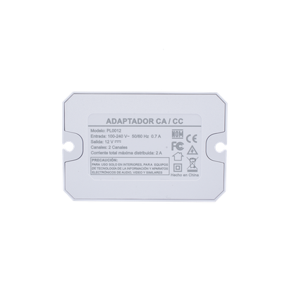 Fuente de Alimentación / 12 Vcc / 2 A / Entrada Universal 110-240 Vca / Doble Salida con Terminales de 2 Pines / Operación -20°C a 45°C