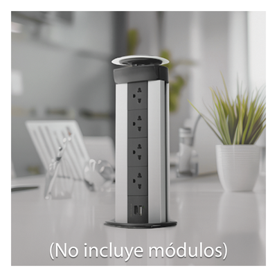 Caja de Conectividad para Mobiliario / 5 Módulos K45 / Apertura Automática / Aluminio Telescópico / IP40 / +70°C
