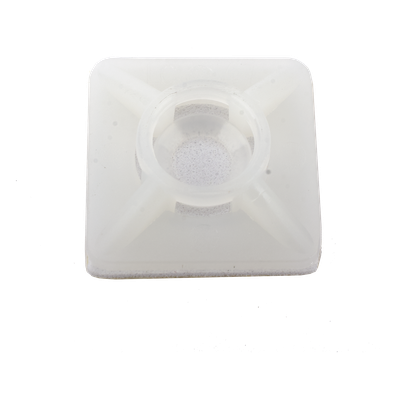 Base Autoadherible para Cinchos / 19x19 mm / Nylon Resistente / Temperatura -10°C a 50°C / Paquete 100 Piezas / Orificio Central para Tornillo