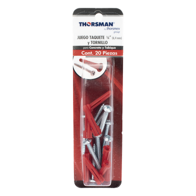 Kit de Fijación / Taquetes de Doble Expansión 1/4" / Tornillos 10 x 1 1/2" (38 mm) / Carga 60 kg / 20 Piezas