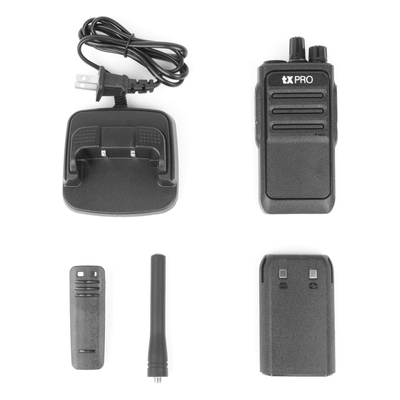 Radio Portátil Analógico UHF / 400-470 MHz / 2W / 16 Canales / VOX Manos Libres / Batería 6-8 hrs / 161 g (5.68 oz)