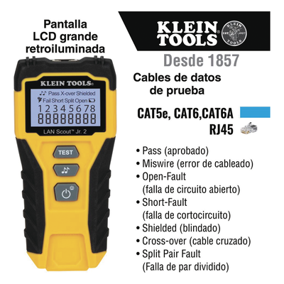Tester de Cable LAN / Pantalla LCD Retroiluminada / Detección de Fallas Múltiples / Generador de Tono / Cat3 a Cat7 / Blindaje y No Blindaje
